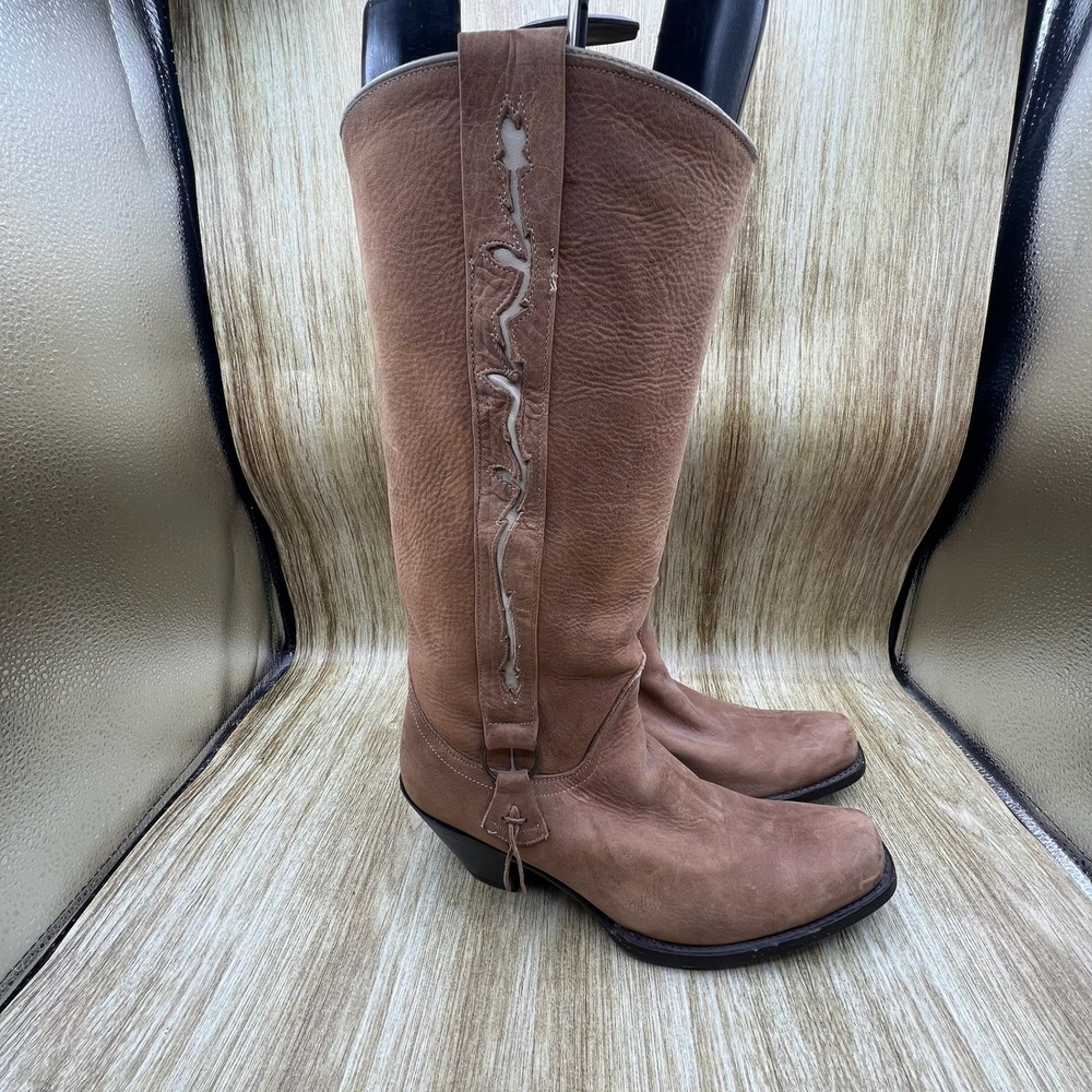 Sonora Double H Western Boots Women's‎ Size 9.5 M Tan Leather Tall Embroidered